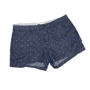 Old Navy Jean Shorts Womens 10 Polka Dot Chambray Flat Front Cotton Linen Blend